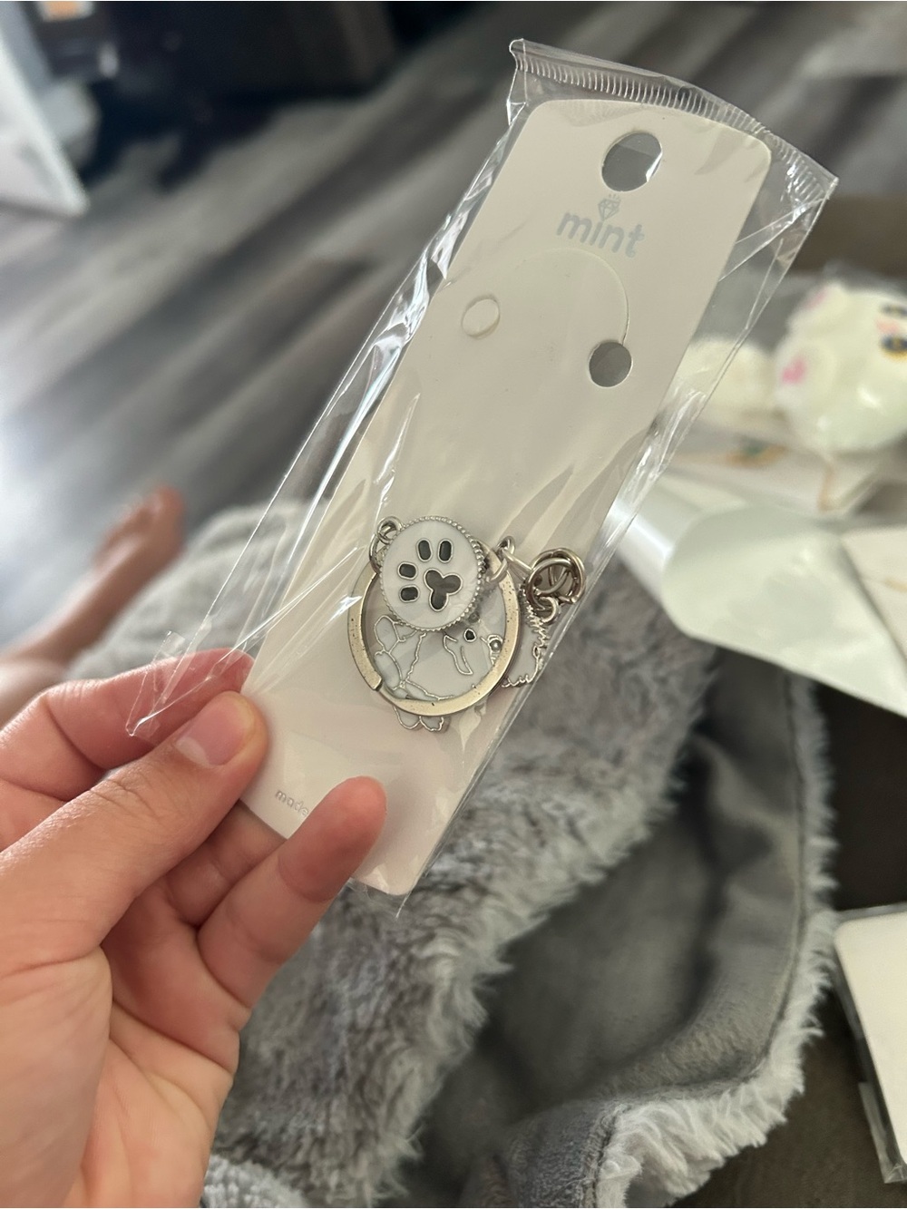4/$50 Maltese dog Mint Silver Paw Print & Globe Charm keychain
